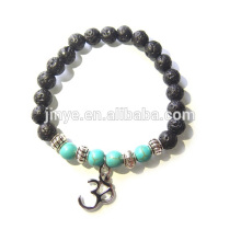 Pulsera OM hecha a mano negro lava roca turquesa Mala